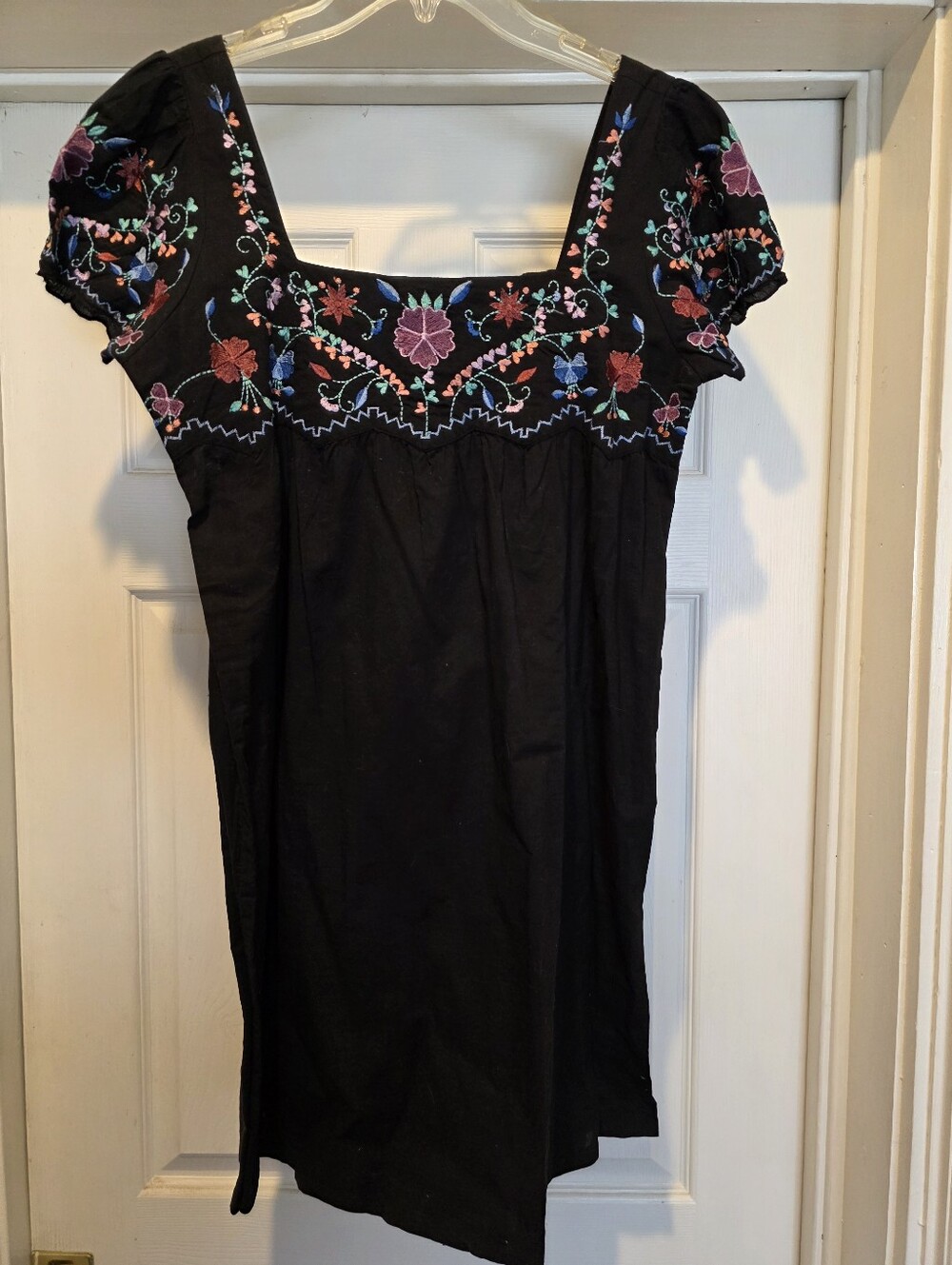 NWOT Black Embroidered Square Neck Peasant Dress/Top